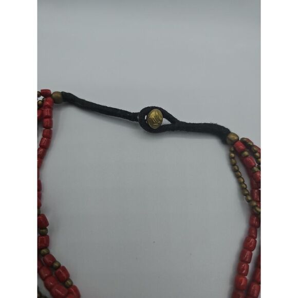 Vtg Southwestern Native American Brass Pendant Red Beads 18" - Picture 9 of 10